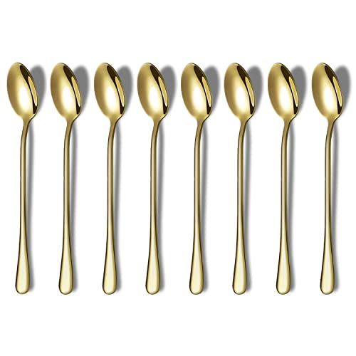 Premium Gold Stainless Steel Coffee & Tea Spoons - Set of 8 (Long Handle, Ice Cream, Cocktail) - color: 3. Gold-8 Piece