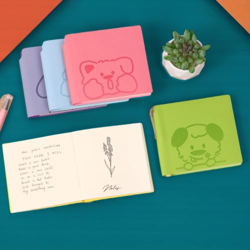 BOBO RABBIT 3 Pack Mini Blank Notebooks Pocket Size No Line Journal Notebook Total 600 Pages Small Softcover Vegan Leather Sketchbook Cartoon Puppy Dog Pattern Memo Notepads with Pen Holder for Students Women Writing Diary Sketch, 3.9"x3.9" Inner(Mini Squ