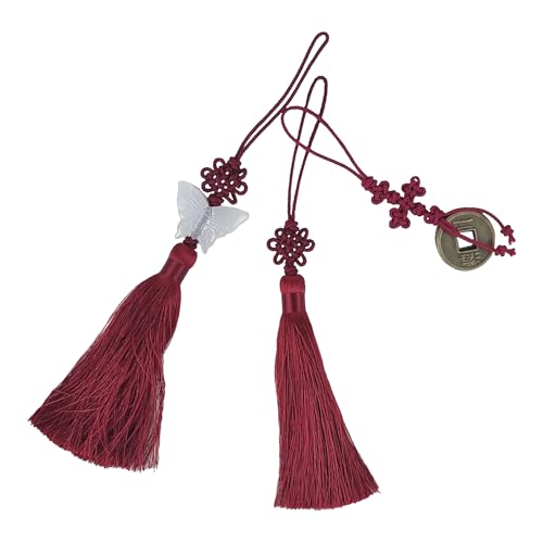 Mini Korean Silk Knot Norigae Set - 2 Pack Arirang Inspired Tassel Bag Charms in 13 Colors - Traditional Hanbok Accessories (Purple) - color: Purple