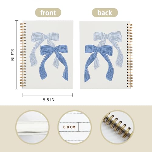 Bow Notebook Journal, Retro Coquette Bowknot Bow Spiral Notebook, Coastal Granddaughter Aesthetic College Ruled Hardcover Spiral Notebook Journal for Work Notes Journaling 5.5x8.3 - color: 01-Two bows(White)