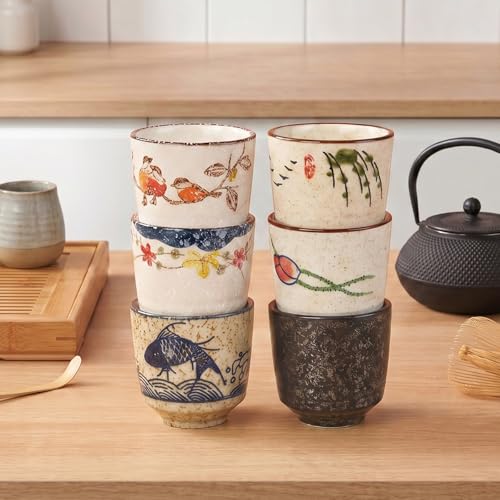 Japanese Tea Cups, 6 OZ Ceramic Matcha Cup, Handless Espresso Cups - color: 6 Patterns
