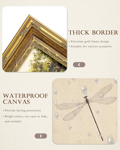 Vodefoad Vintage Dragonfly Gold Framed Wall Art, Neutral Insect Animal Wall Decor, Antique Dragonfly Drawing Canvas Oil Painting, Minimalist Animal Wall Decorations, Retro Artwork Pictures for Gallery Bedroom Living Room Decor - 9x12Inch - color: Dragonfl