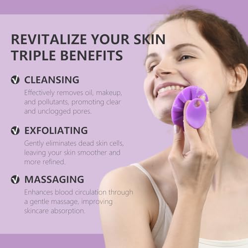 Silicone Face Scrubber 2 Pack, BEAUTAIL Manual Facial Cleansing Brush - color: Black+purple