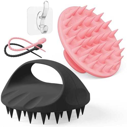 Manmihealth Large Hair Scalp Scrubber, One-piece Silicone Scalp Massager - color: Style 1+style 2 (Pink+black)