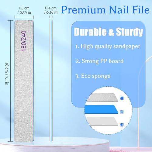 BLESWIN 25 Count 180/240 Grit Rectangle Nail Files for Acrylic Nails, Super Rough Nail Files Emery Boards for Artificial & Fake Nails, Reusable Buffering Files Double Sided Emery Boards for Nails - size: 180/240Grit(25 Count)