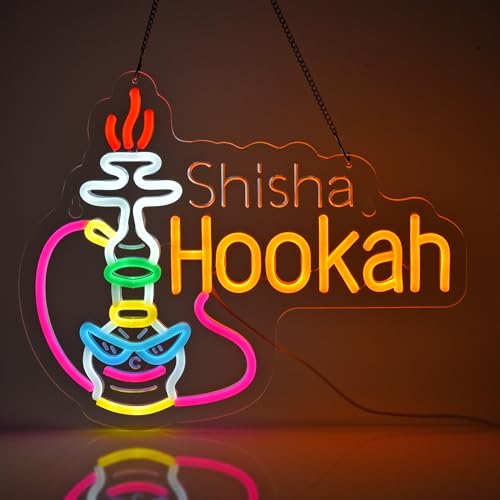 Hookah Neon Sign,Shisha Smoke Vape Bar LED Light Wall Decor Sign - color: Orange-HOOKAH