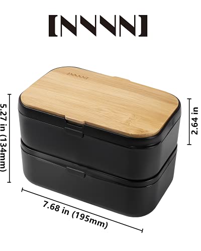 Bento Box Adult Lunch Box - 2 Stackable Containers, 68 oz Large, Natural Bamboo Lid, Microwave Safe, Dishwasher Safe, Bpa free, Gifts for Women - color: Z-Black-2 Stackable Containers