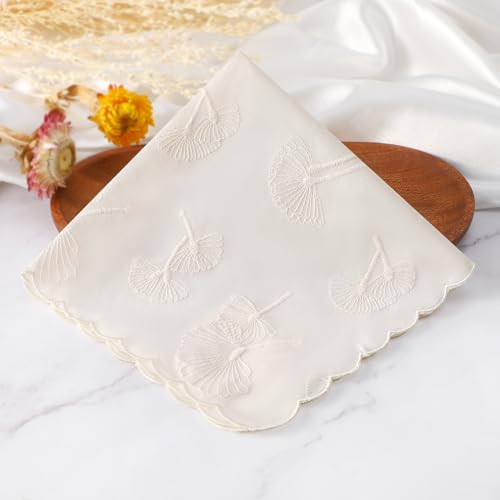 Handkerchiefs for Women Soft Cotton,Dainty Embroidered Womens Handkerchiefs - color: Cream