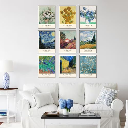 uniro Van Gogh Wall Art Prints: Vintage Van Gogh Sunflowers Starry Night Retro Famous Artist Paintings Museum Gallery Exhibition Poster for Living Room, Bedroom, Dorm, Office, Unframed 8x10 inches - color: Van 01