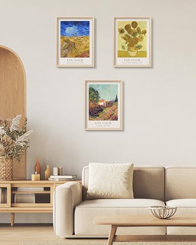 HesenDot Van Gogh Framed Wall Art,Vintage Canvas Prints Set of 3 - color: Framed Van Gogh Landscape, size: 16"L x 12"W