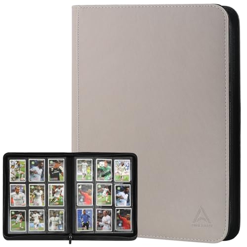 9 Pocket Card Binder - 540 Capacity with Zip Closure Premium, Double-Sided,Sturdy & Sleek PU Leather Protector for MTG, TCG, Sport & Collectible Cards (Beige) - color: white