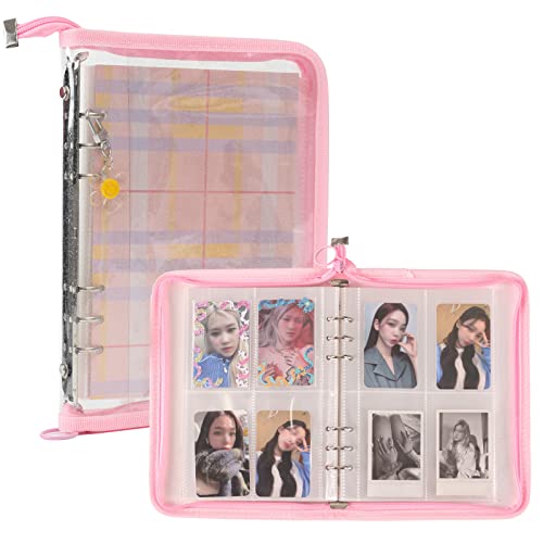 4-Pocket K-pop Photocard Holder Book with 30Pcs Inner Pages 6 Ring A5 Photocard Binder Card Collect Book Hold Up to 240 Cards (Pink) - color: Pink