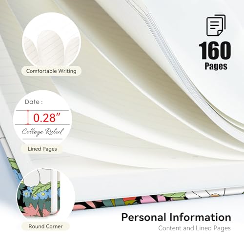 Lined Spiral Journal Notebook for Work A5, 160 Pages, Flower and Black Cat - color: FLower Cat 1