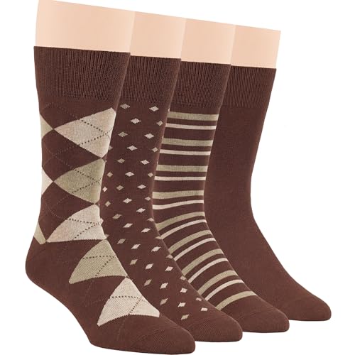 7BIGSTARS Men Cotton Patterned Crew Dress Socks 4-6 Pack, L 9-12 - color: 09b - Brown Assortment (A17)