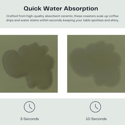 Set of 6 Olive Green Coasters with Holder, Absorbent Ceramic Drink Coasters with Cork Backing for Table Protection, Table Decor, Housewarming Gifts - color: Olive Green