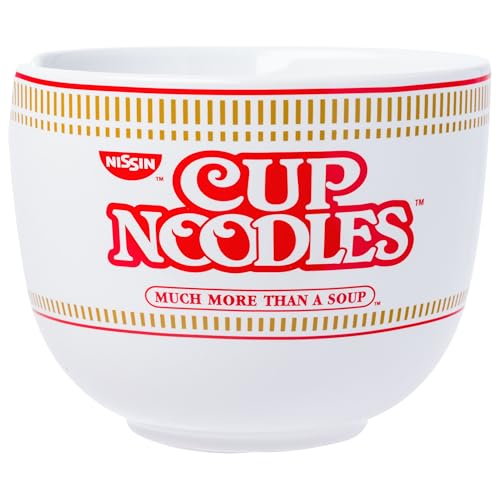 Silver Buffalo Nissin Cup of Noodles “Much More Than a Soup” Ceramic Ramen Bowl Set with Chopsticks and Spoon, 20 Ounces - color: Nissin Cup Noodles Spoon, size: 20 Ounces (With Spoon)