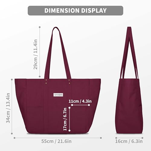 HOMESPON Large Canvas Tote Bag, Magnetic Work Laptop Pack for Women - color: Maroon