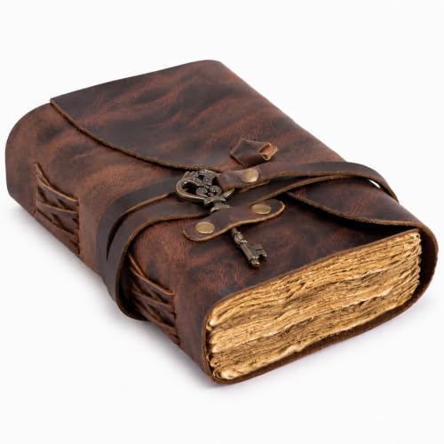 NomadCraftsCo Vintage Leather Journal, Handmade Deckle Edge Paper 240 Pages - color: Red Brown, size: 7.5" x 5.5"