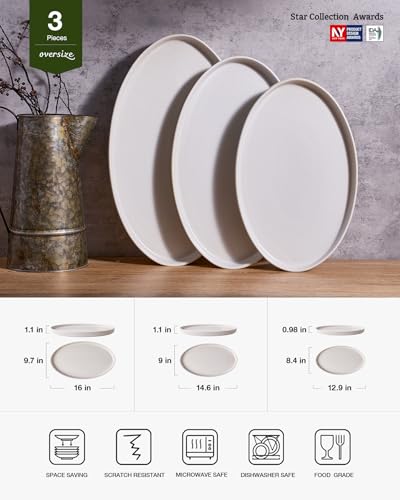famiware Large Serving Platters Set of 3 Sizes - Oval, Matte White - color: Matte White