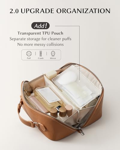 EACHY Travel Makeup Bag for Women, Provence Cosmetic Bag, Brown, Medium - color: G - Brown, size: Medium