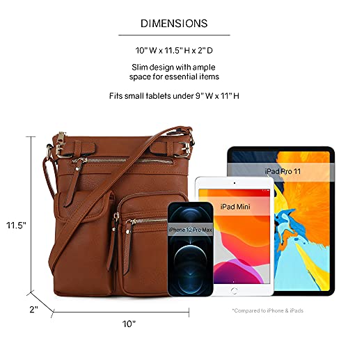 SG SUGU Katie Lightweight Medium Crossbody Bag Shoulder Bag with Multi Pocket for Women - color: Tan