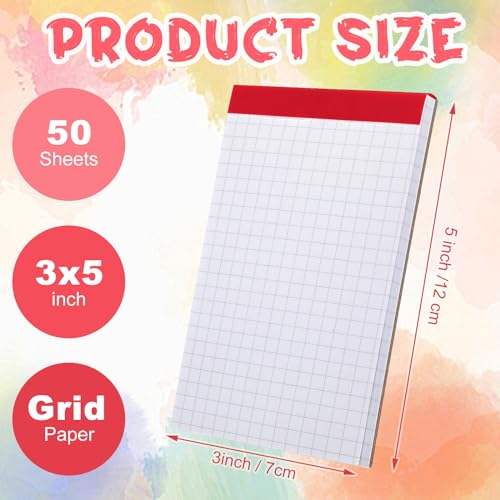 16 Pcs 3'' x 5'' Graph Paper Pads Quad Ruled Grid Mini Notepads, Perforated - color: White, style: Graph