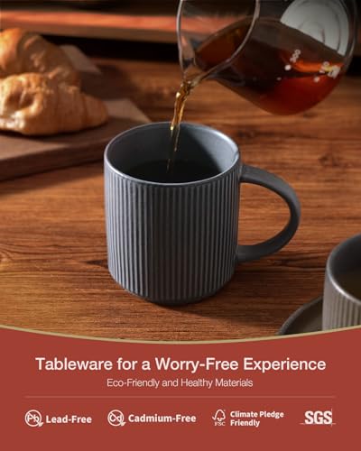 famiware Coffee Mug Set of 6, Star 12 oz Ceramic Mugs Cups Set with Handle - color: Star-Matte Dark Charcoal, size: 6 Count (Pack of 1)