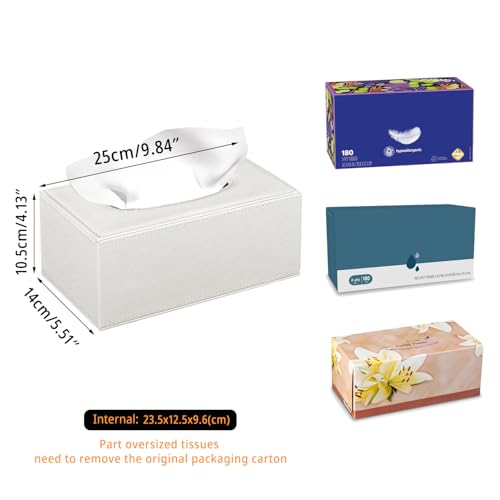 Linen Tissue Box Cover Rectangle,Aesthetic Facial Tissue Cube Box Holder - color: Cream