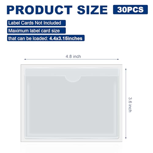 Chinco 30 Pcs Self Adhesive Clear Index Card Pockets,3.6 x 4.8 Inches - size: 4.8 x 3.6 Inches