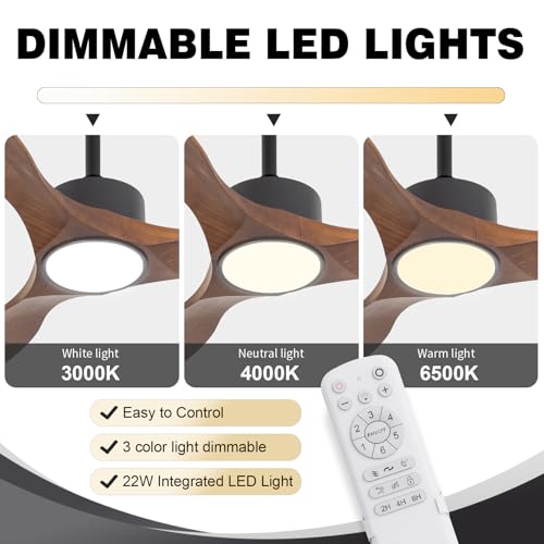 52 Inch Brown Wood Ceiling Fan with Light and Remote - color: Brown wood ceiling fan - pointed