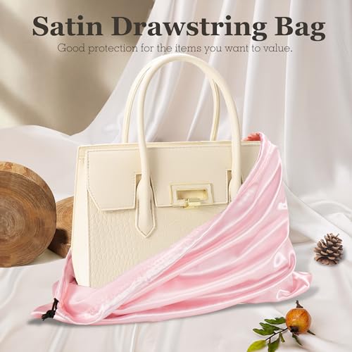 Vonty Pink Satin Dust Bags 3 Pack Drawstring Pouch for Purse, 19.6x15.7in - color: Pink, size: 19.6 x 15.7
