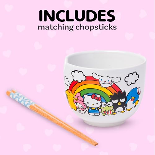 Silver Buffalo Sanrio Hello Kitty & Friends, Ramen Bowl w Chopsticks, 20oz - color: Hello Kitty and Friends Rainbow, size: 20 Ounces (No Spoon)