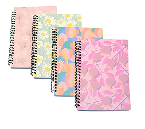 Yansanido Spiral Notebook, 4 Pcs A5 Thick Leaves Design Hardcover 8mm Ruled 4 Color 80 Sheets -160 Pages Journals for Study and Notes (Leaves) - style: Leaves