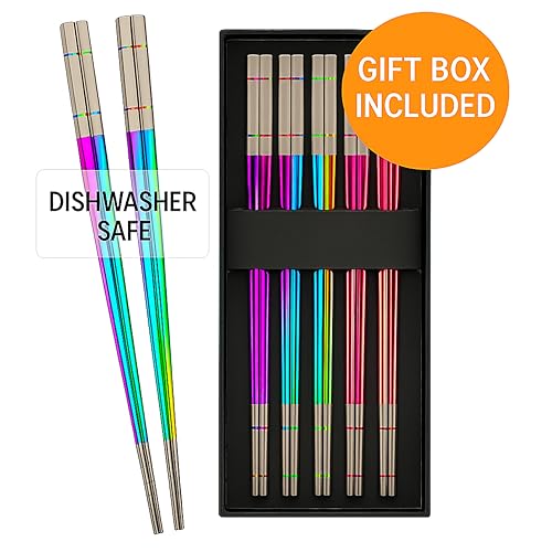 Albino Monkey Rainbow Metal Chopsticks Reusable Stainless Steel (5 Pairs)