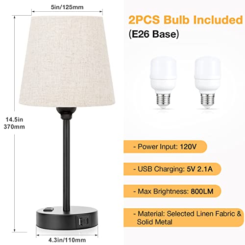 Bedside Table Lamps Set 2 for Bedroom - Dimmable Touch, USB C+A, AC Outlet - color: Beige
