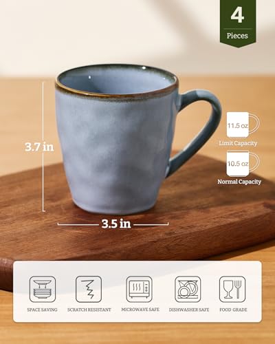famiware Coffee Mug Set of 4, Ocean Round 11.5oz Coffee Cup Set with Handle - color: Ocean Round-Blue, size: 4pcs