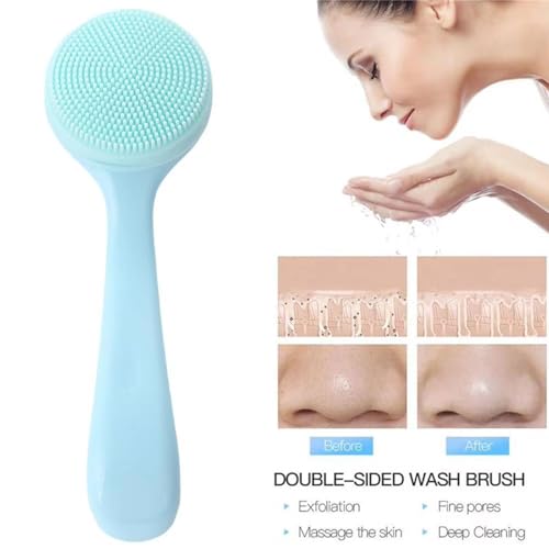 4 Pack Silicone Manual Facial Cleansing Brush,Skin Friendly Soft Bristles Waterproof Face Scrubber Exfoliating Brush for Women and Men Blackheads Makeup Residues Removal(Blue & Pink)