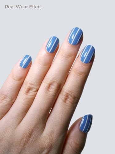 Real Gel Nail Strips (No UV Light Needed) - 44Pcs Salon Quality Nail Stickers - Long Lasting Polish Wraps for Women, Easy Apply & Remove (Coastal Blue Stripe) - color: Coastal Blue Stripe
