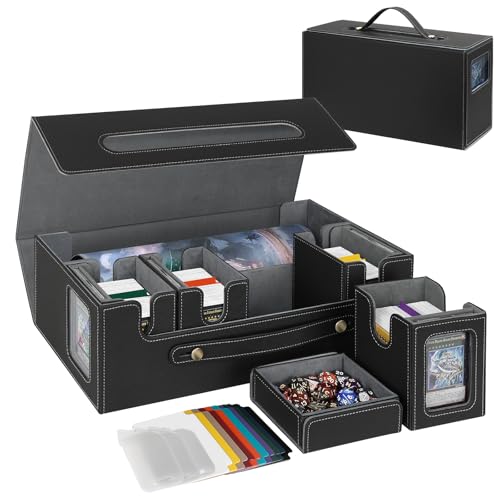 MTG Deck Box Commander 6-In-1 with Playmat Storage,TCG Multi Deck Box - color: Black Gray, size: 6-IN-1 with Playmat Space