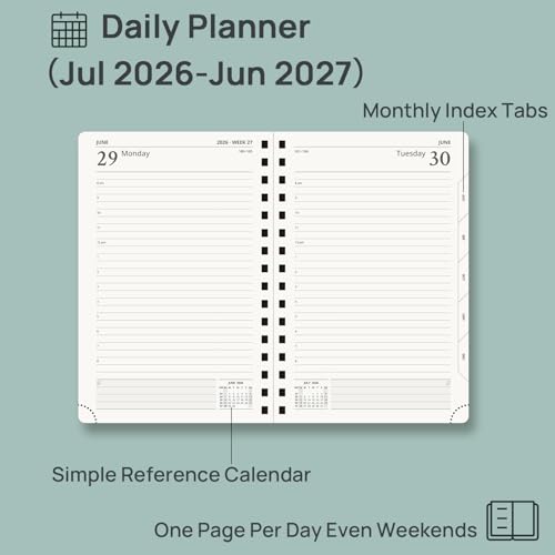 POPRUN 2026-2027 Daily Planner One Page Per Day, 5.75" x 8.5", Day Planner - color: Navy Blue, size: Medium - 5.75" x 8.5", style: Academic Year 2026-2027