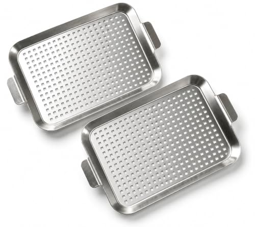 2pcs Grill pan for outdoor grill: Stainless steel Grill topper for outdoor grill - easy clean grill topper suitable for camping, picnic, party (large) - size: large and large