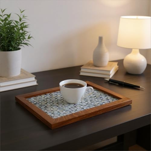 42x32CM Rectangle Mother of Pearl Mosaic Inlay Wood Border Serving Tray - color: Dazzling Mosaic