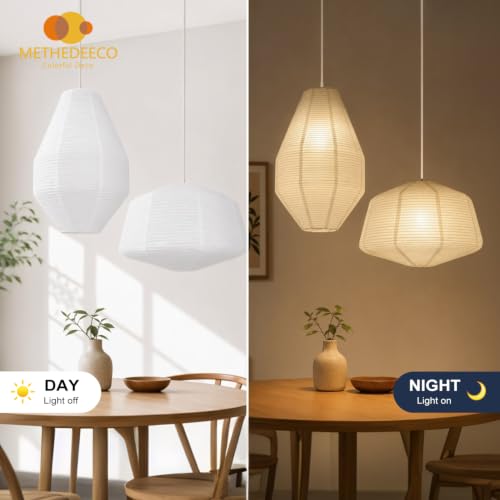 METHEDEECO 2PCS Large Paper Lantern Lampshades, 14 Inch + 19 Inch White