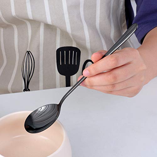 Buyer Star 5-pieces Black Dinner Table Spoons 8-Inch Stainless Steel Metal Korean Soup Spoons - color: Black