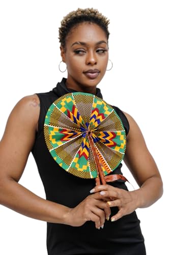 Kente African Print Foldable Hand Fan - color: Kofina