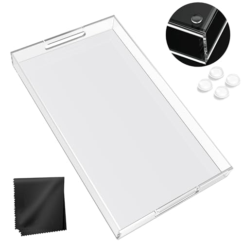 Acrylic Tray 18x14 with Cut Handles - Spill Proof Decorative Tray is an Ideal Countertop Organizer for Living Rooms, Ottoman Coffee Tables, Offices, Kitchens & Serving Guests - color: Transparent, size: 18" x 14" x 2"