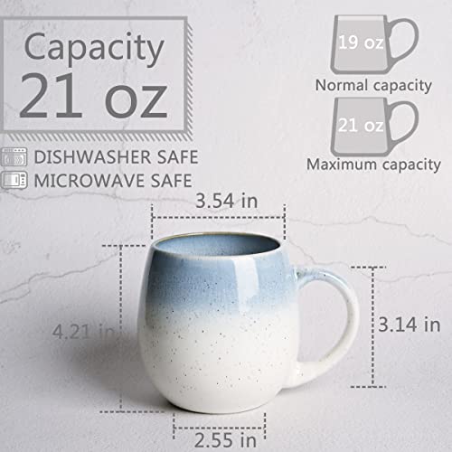 Bosmarlin Large Ceramic Coffee Mug, 21 Oz, Round Big Tea Cup, Dishwasher and Microwave Safe, Egg Shaped Mug, Reactive Glaze (Blue) - color: Blue