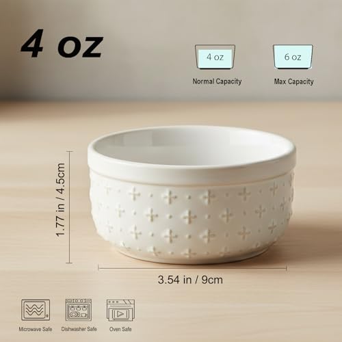 Ramekins 4 oz, Set of 6, Thick Wall Ceramic Baking Dishes Oven Safe - size: 4 oz