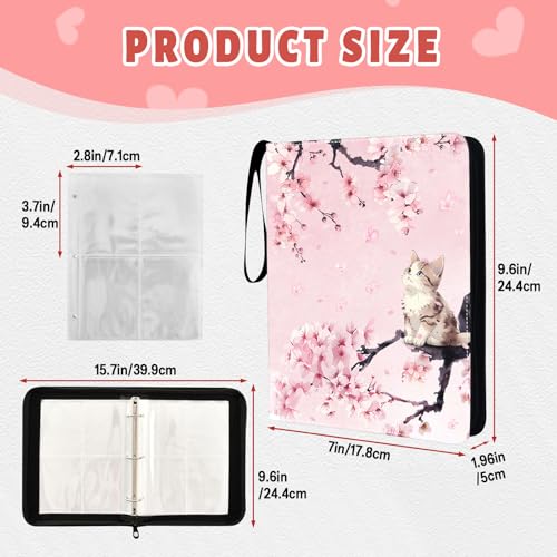 Cat Trading Card Binder 4 Pocket, Girl Collectible Card Binders 400 Pockets, Cute Pink Cat Card Binder with Zipper, Trading Card Collection Gifts for Girls Kids and Organized - color: Pink Cat, size: 400 Pockets