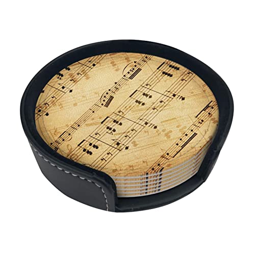 6 Pcs Leather Coasters for Drinks with Holder Retro Music Scores Coaster Sets Drink Table Cup Coasters for Kitchen Coffee Decor - color: Piano Music Score